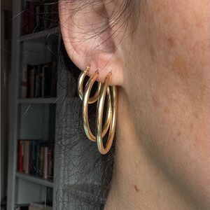 14k Gold Thick Bubble Hoops -1.5”